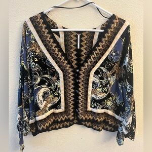 Free People Black and Gold Patterned Top